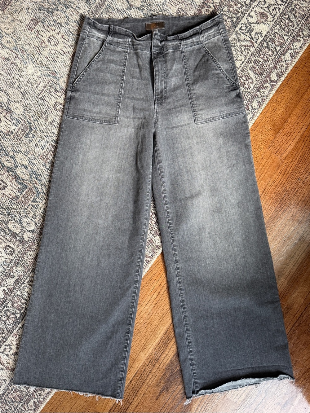 KUT From The Kloth Meg Wide Leg Jeans Gray High Rise Utility Pockets Size 8